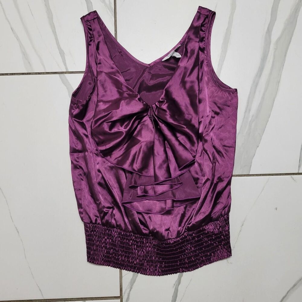 Y2K Purple Satin Bow Going Out Top Ruffle Party Blouse